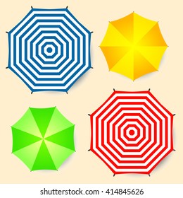 Beach umbrellas set, top view. Isolated vector illustration .