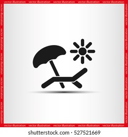 Beach umbrellas and sun loungers icon vector illustration eps10. Isolated badge for website or app - stock infographics