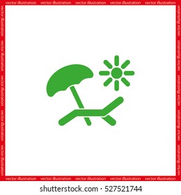 Beach umbrellas and sun loungers icon vector illustration eps10. Isolated badge for website or app - stock infographics