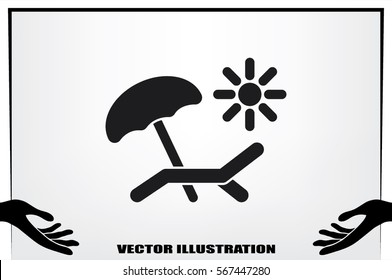 Beach umbrellas and sun loungers icon vector illustration eps10. Isolated badge for website or app - stock infographics.