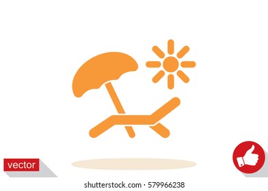 Beach umbrellas and sun loungers icon vector illustration eps10. Isolated badge for website or app - stock infographics.