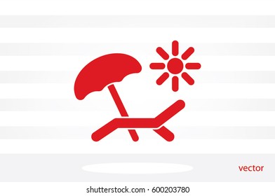 Beach umbrellas and sun loungers icon vector illustration eps10. Isolated badge for website or app - stock infographics.