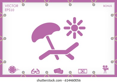 Beach umbrellas and sun loungers icon vector illustration eps10. Isolated badge for website or app - stock infographics.
