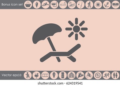Beach umbrellas and sun loungers icon vector illustration eps10. Isolated badge for website or app - stock infographics.