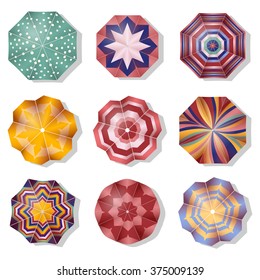 Beach umbrellas top view icons set. Vector illustration Eps10