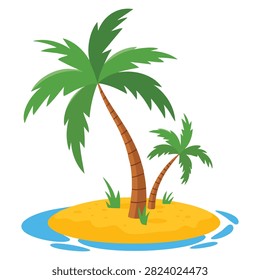 Beach under tropical palm tree on island with sea waves vector illustration isolated white background summer vacation in tropics cartoon