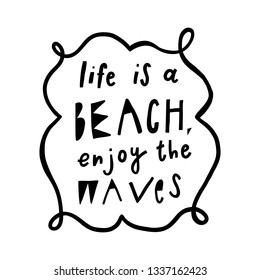 Beach unique hand drawn lettering . Vector elements for greeting cards, invitations, posters, T-shirt design, fabric, clothes.