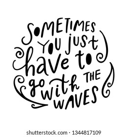 Beach unique hand drawn lettering . Vector elements for greeting cards, invitations, posters, T-shirt design, fabric, clothes.