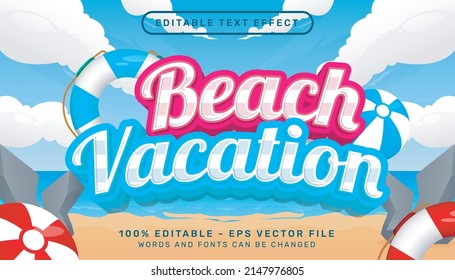 beach vacation 3d text effect and editable text effect with beach background illustration