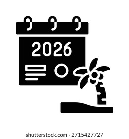 Beach Vacation Calendar 2026 Vector Illustration Solid Style Icon