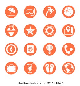 Beach vacation circular icons set