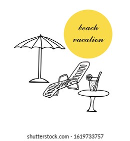 beach vacation concept hand drawn in doodle style. composition