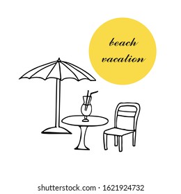 beach vacation concept hand drawn in doodle style. composition