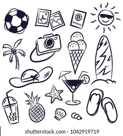 beach vacation doodle isolated on white background