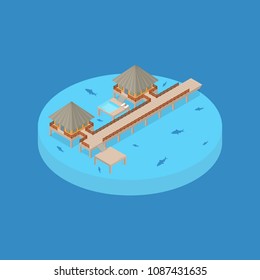 Beach Vacation Element 3d Isometric View on a Blue Background. Vector illustration of Rest with Swimming Pool