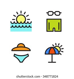 Beach vacation Equipment Icons set