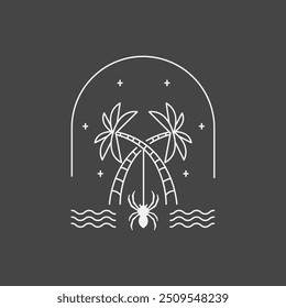 beach vacation holiday coconut tree wave line color logo design vector