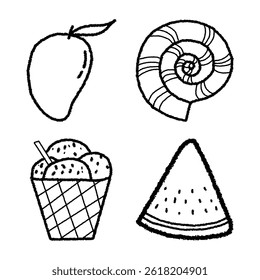Beach Vacation in Hot Summer with Minimal Handdrawn Doodle Style
