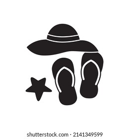 Beach vacation icon in black flat glyph, filled style isolated on white background