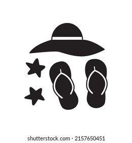 Beach vacation icon in black flat glyph, filled style isolated on white background