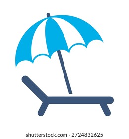 Ícone de férias da praia azul plano vetor design sunbed guarda-chuva símbolo de verão relaxar férias viagem turismo gráfico elemento sinal