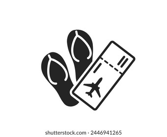 beach vacation icon. flight ticket and flip flops. sea travel and summer symbol. isolated vector image for tourism design