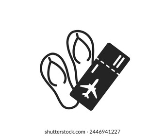 beach vacation icon. flip flops and flight ticket. summer, sea travel and symbol. isolated vector illustration for tourism design