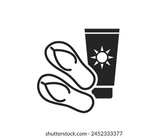 beach vacation icon. flip flops and sunscreen. summer resort symbol. isolated vector image for tourism design