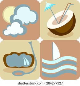 Beach vacation icon set