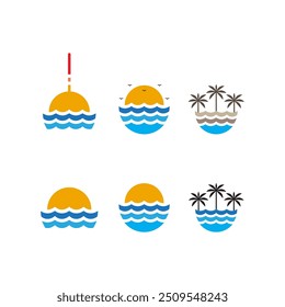 praia férias ícone conjunto logotipo design vetor plano