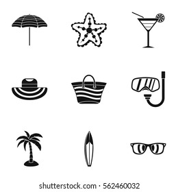 Beach vacation icons set. Simple illustration of 9 beach vacation vector icons for web