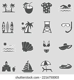 Beach Vacation Icons. Sticker Design. Vector Illustration.