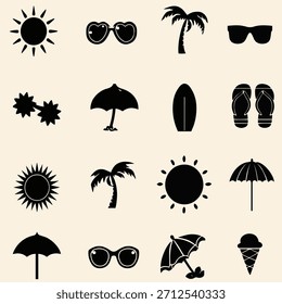 Ícones de praia e férias - Coleção de vetores