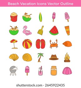 Esquema de Vector de iconos de vacaciones de playa