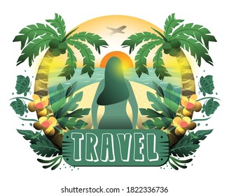 Beach vacation. Illusration of Wrold Tourism Day banner background.