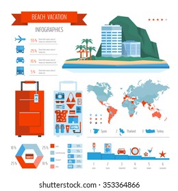 Beach vacation infographics. Summer travel and tourism planning.