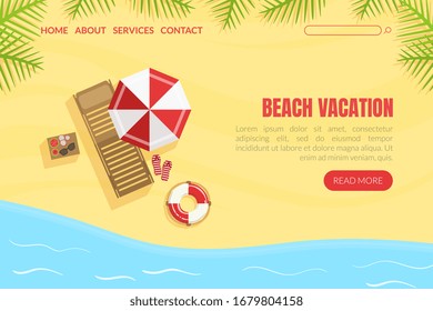 Beach Vacation Landing Page Template, Summertime Traveling Web Page, Mobile App, Homepage Vector Illustration