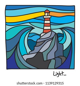 Beach, Vacation or Lighthouse poster or t-shirt graphics. Vector illustration