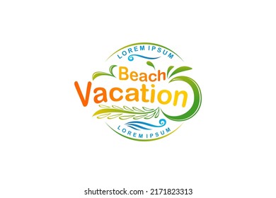 Beach vacation logo design boho ornament nature organic style rounded shape shore island wave coast icon symbol