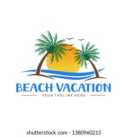 Beach vacation logo design. Summer holiday vector design