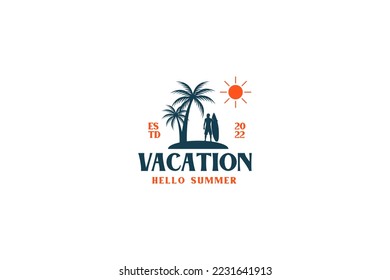 Plantilla de diseño de logotipo de vacaciones en la playa