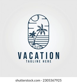 beach vacation logo palm tree line art minimalist, with emblem vector illustration design