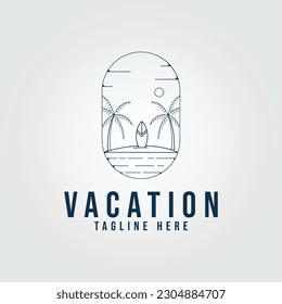 beach vacation logo, surf icon line art , with emblem vector illustration design