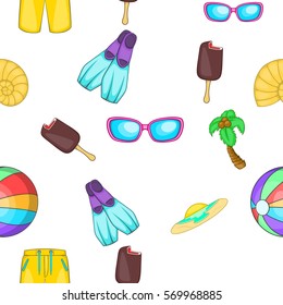 Beach vacation pattern. Cartoon illustration of beach vacation vector pattern for web