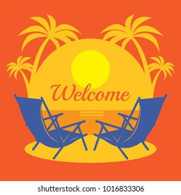 Beach vacation Poster or Banner Abstract Design with text Welcome, vector illustration