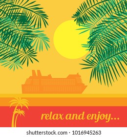 Beach vacation Poster or Banner Abstract Design with text Relax and Enjoy, vector illustration