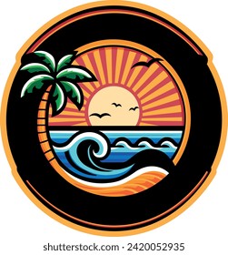 The beach vacation print with ocean and palm trees
