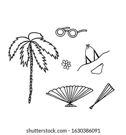 beach vacation set hand drawn in doodle style. composition