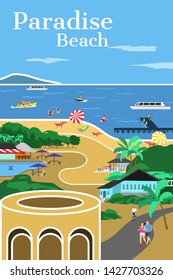 Beach vacation site retro illustration 