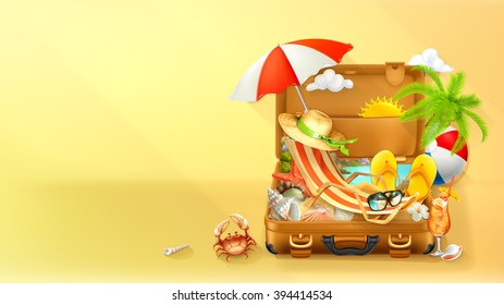 Beach vacation. Summer background, vector illustration